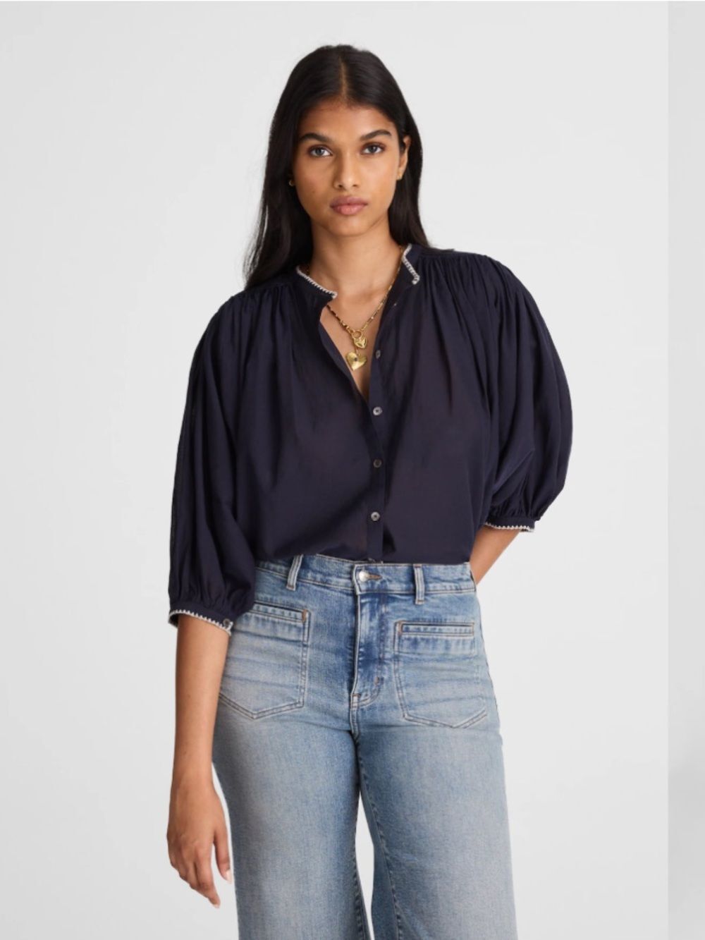 Madewell Ballon Sleeve Top Maddy Lightweight Cotton Blend Blouse
